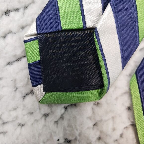 Brooks Brothers 100% Silk Tie OS Navy Green Stripe Preppy Officecore - Picture 3 of 8